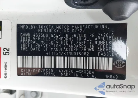 2022 Toyota Camry Nightshade Edition Hybrid from USA, damaged, VIN 4T1T31AK1NU045082